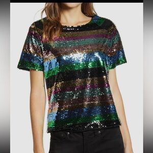 Sanctuary Women Black Blue Sequin Tee Short-Sleeve T-Shirt Top Size XL Lover Era